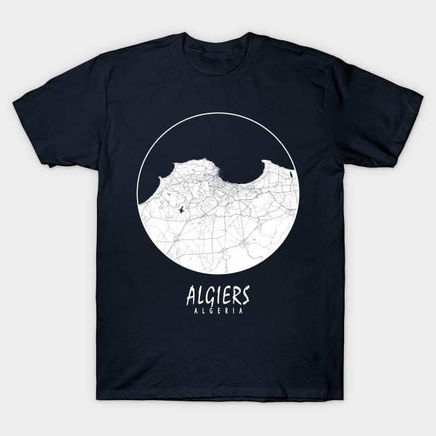 Algiers, Algeria City Map - Full Moon T-Shirt by deMAP Studio